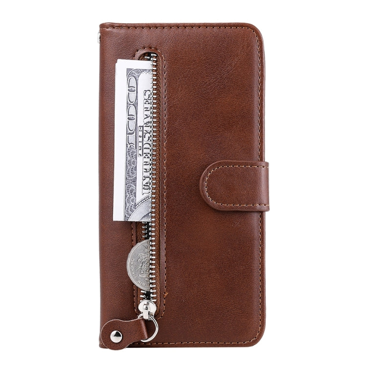 For iPhone 16 Fashion Calf Texture Zipper Leather Phone Case(Brown) - iPhone 16 Cases by PMC TechLife | Online Shopping South Africa | PMC TechLife | Buy Now Pay Later Mobicred