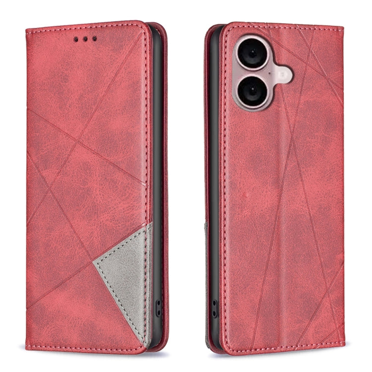 For iPhone 16 Rhombus Texture Magnetic Leather Phone Case(Red) - iPhone 16 Cases by PMC Jewellery | Online Shopping South Africa | PMC Jewellery | Buy Now Pay Later Mobicred