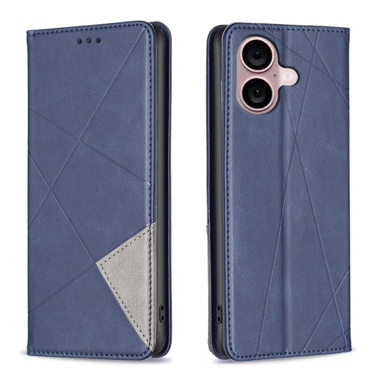 For iPhone 16 Rhombus Texture Magnetic Leather Phone Case(Blue) - iPhone 16 Cases by PMC Jewellery | Online Shopping South Africa | PMC Jewellery | Buy Now Pay Later Mobicred