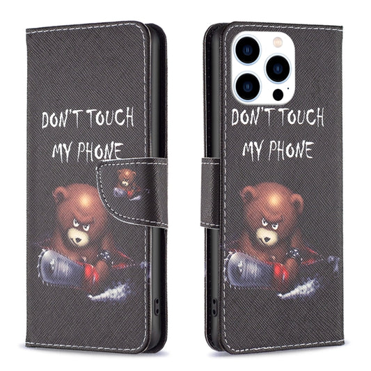 For iPhone 16 Pro Colored Drawing Pattern Leather Phone Case(Bear) - iPhone 16 Pro Cases by PMC Jewellery | Online Shopping South Africa | PMC Jewellery | Buy Now Pay Later Mobicred