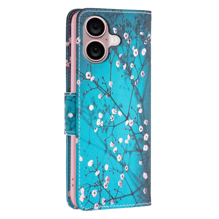 For iPhone 16 Colored Drawing Pattern Leather Phone Case(Plum Blossom) - iPhone 16 Cases by PMC TechLife | Online Shopping South Africa | PMC TechLife | Buy Now Pay Later Mobicred