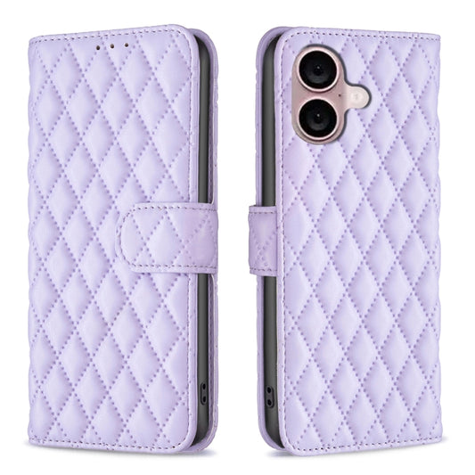 For iPhone 16 Plus Diamond Lattice Wallet Flip Leather Phone Case(Purple) - iPhone 16 Plus Cases by PMC Jewellery | Online Shopping South Africa | PMC Jewellery | Buy Now Pay Later Mobicred