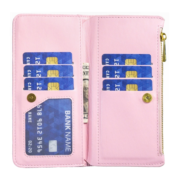 For iPhone 16 Pro Diamond Lattice Zipper Wallet Leather Flip Phone Case(Pink) - iPhone 16 Pro Cases by PMC Jewellery | Online Shopping South Africa | PMC Jewellery | Buy Now Pay Later Mobicred