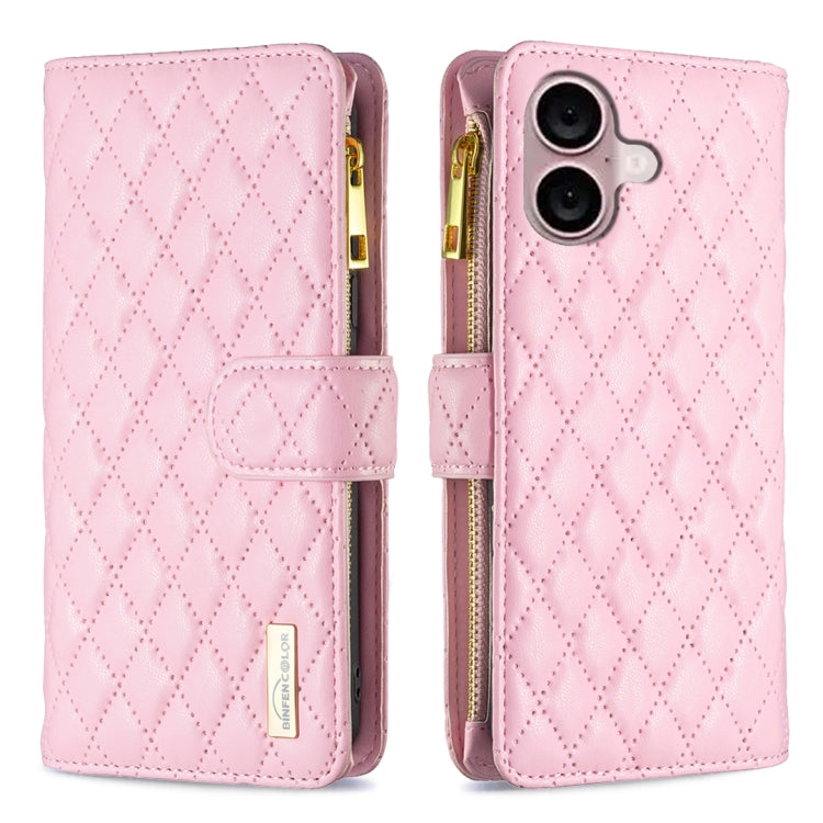 For iPhone 16 Plus Diamond Lattice Zipper Wallet Leather Flip Phone Case(Pink) - iPhone 16 Plus Cases by PMC Jewellery | Online Shopping South Africa | PMC Jewellery | Buy Now Pay Later Mobicred