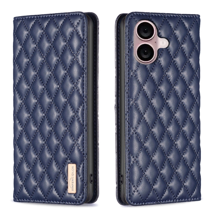 For iPhone 16 Diamond Lattice Magnetic Leather Flip Phone Case(Blue) - iPhone 16 Cases by PMC TechLife | Online Shopping South Africa | PMC TechLife | Buy Now Pay Later Mobicred