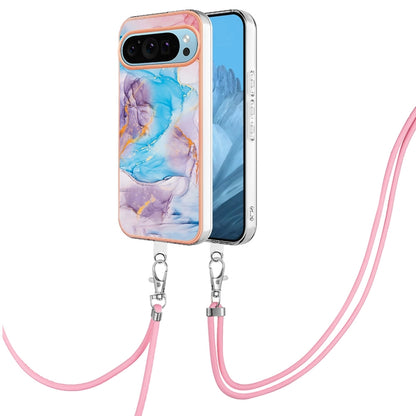 For Google Pixel 9 / 9 Pro Electroplating IMD TPU Phone Case with Lanyard(Blue Marble) - Google Cases by PMC Jewellery | Online Shopping South Africa | PMC Jewellery | Buy Now Pay Later Mobicred