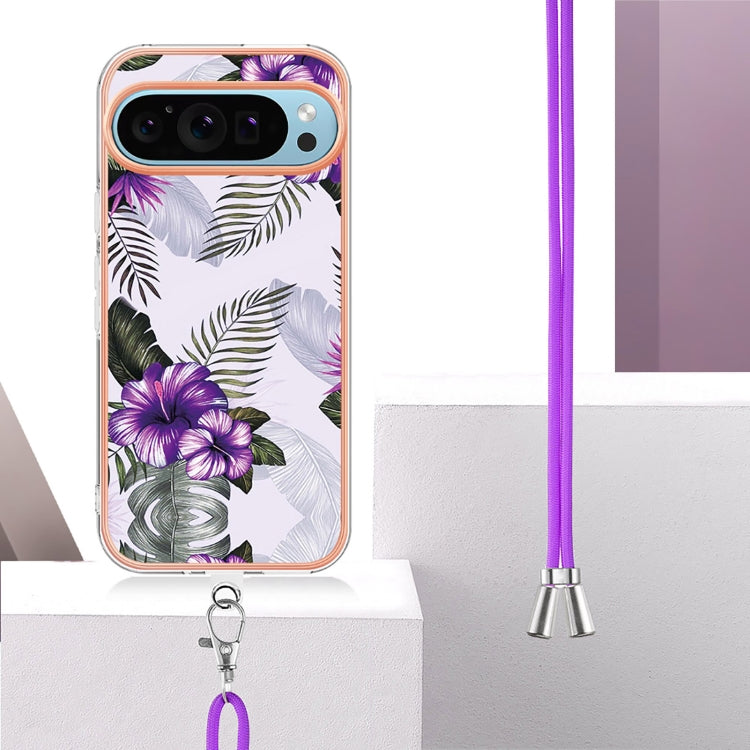 For Google Pixel 9 Pro XL Electroplating IMD TPU Phone Case with Lanyard(Purple Flower) - Google Cases by PMC Jewellery | Online Shopping South Africa | PMC Jewellery | Buy Now Pay Later Mobicred