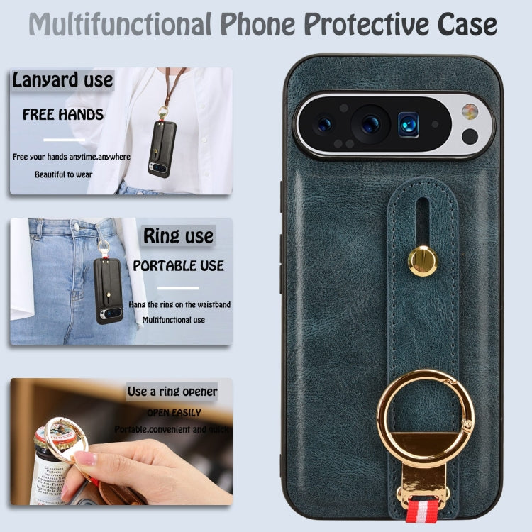 For Google Pixel 9 Pro Wristband Leather Back Phone Case(Blue) - Google Cases by PMC TechLife | Online Shopping South Africa | PMC TechLife | Buy Now Pay Later Mobicred
