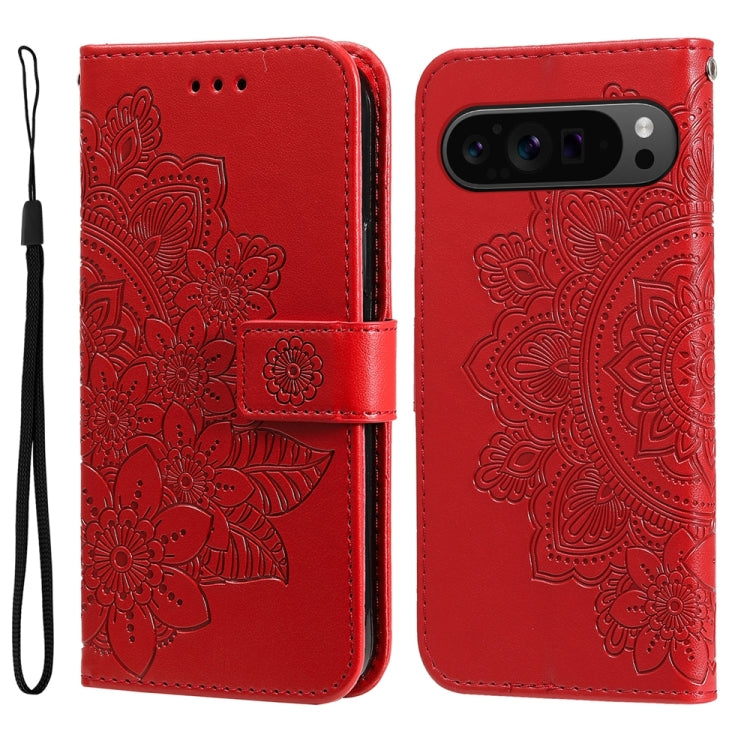 For Google Pixel 9 Pro 7-petal Flowers Embossing Leather Phone Case(Red) - Google Cases by PMC Jewellery | Online Shopping South Africa | PMC Jewellery | Buy Now Pay Later Mobicred