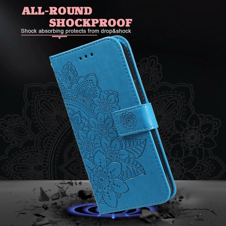 For Google Pixel 9 7-petal Flowers Embossing Leather Phone Case(Blue) - Google Cases by PMC TechLife | Online Shopping South Africa | PMC TechLife | Buy Now Pay Later Mobicred