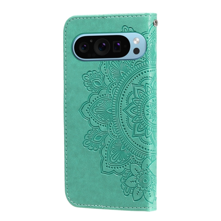 For Google Pixel 9 7-petal Flowers Embossing Leather Phone Case(Green) - Google Cases by PMC Jewellery | Online Shopping South Africa | PMC Jewellery | Buy Now Pay Later Mobicred