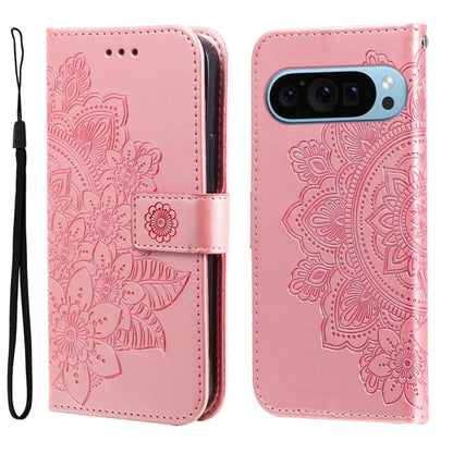 For Google Pixel 9 7-petal Flowers Embossing Leather Phone Case(Rose Gold) - Google Cases by PMC Jewellery | Online Shopping South Africa | PMC Jewellery | Buy Now Pay Later Mobicred