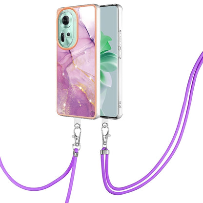 For OPPO Reno11 5G Global Electroplating Marble Dual-side IMD Phone Case with Lanyard(Purple 001) - Reno11 Cases by PMC Jewellery | Online Shopping South Africa | PMC Jewellery | Buy Now Pay Later Mobicred