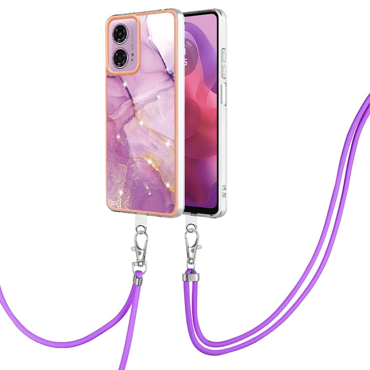 For Motorola Moto G04 4G / G24 4G Electroplating Marble Dual-side IMD Phone Case with Lanyard(Purple 001) - Motorola Cases by PMC Jewellery | Online Shopping South Africa | PMC Jewellery | Buy Now Pay Later Mobicred