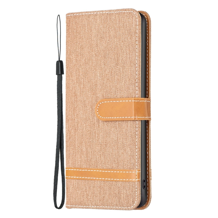 For iPhone 16 Pro Max Color Block Denim Texture Leather Phone Case(Brown) - iPhone 16 Pro Max Cases by PMC Jewellery | Online Shopping South Africa | PMC Jewellery | Buy Now Pay Later Mobicred