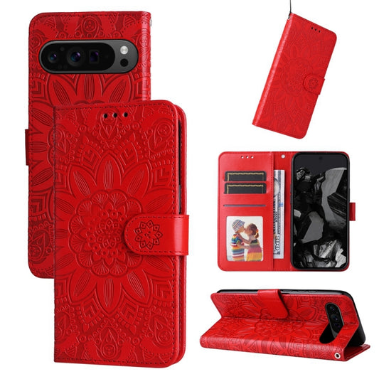 For Google Pixel 9 Pro Embossed Sunflower Leather Phone Case(Red) - Google Cases by PMC Jewellery | Online Shopping South Africa | PMC Jewellery | Buy Now Pay Later Mobicred