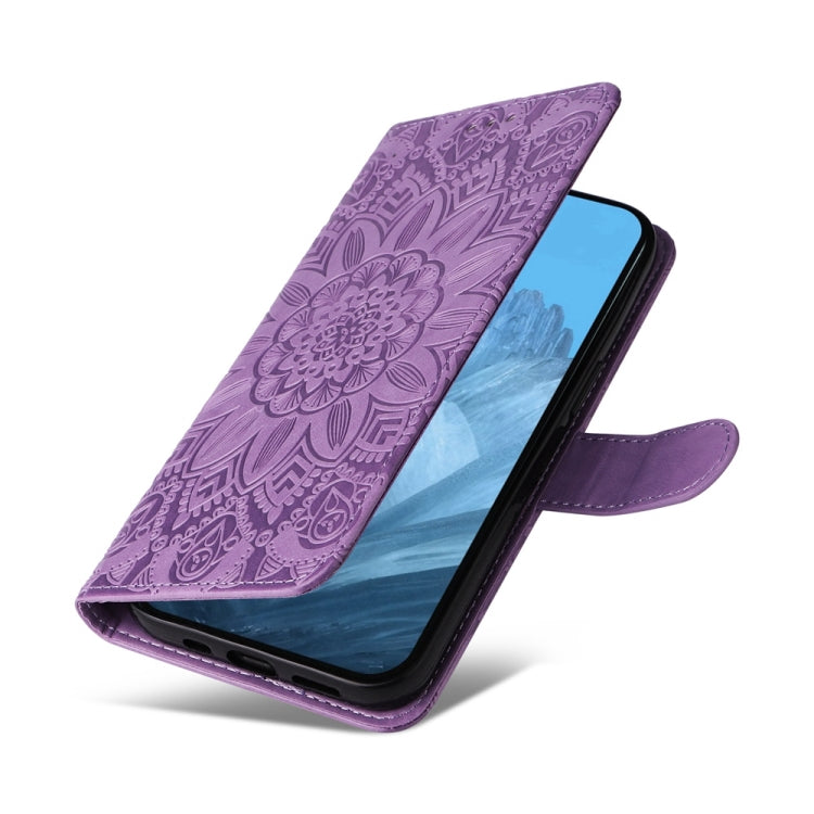 For Google Pixel 9 Embossed Sunflower Leather Phone Case(Purple) - Google Cases by PMC Jewellery | Online Shopping South Africa | PMC Jewellery | Buy Now Pay Later Mobicred