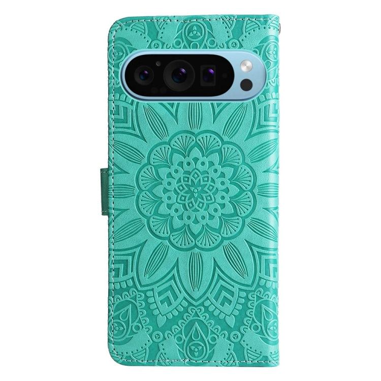 For Google Pixel 9 Embossed Sunflower Leather Phone Case(Green) - Google Cases by PMC Jewellery | Online Shopping South Africa | PMC Jewellery | Buy Now Pay Later Mobicred