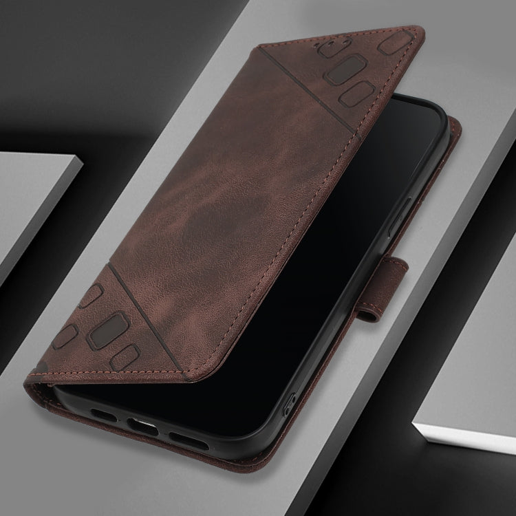 For iPhone SE 2024 Skin-feel Embossed Leather Phone Case(Brown) - More iPhone Cases by PMC Jewellery | Online Shopping South Africa | PMC Jewellery | Buy Now Pay Later Mobicred