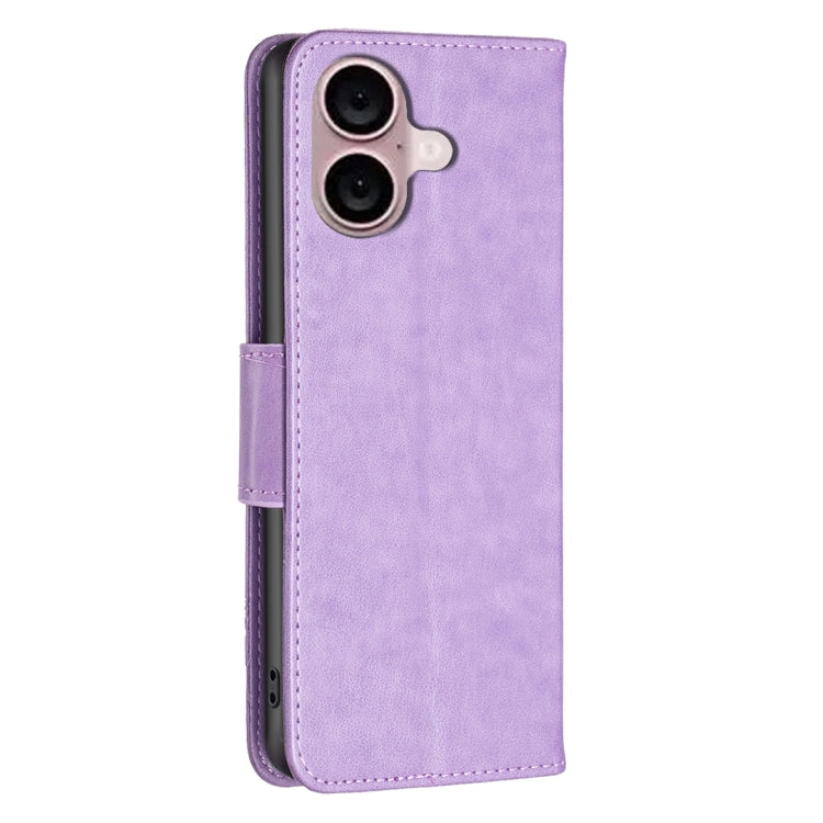 For iPhone 16 Plus Embossing Two Butterflies Pattern Leather Phone Case(Purple) - free shipping - PMC TechLife - Order now!