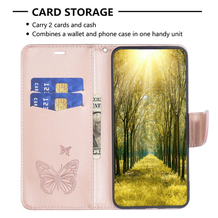 For iPhone 16 Plus Embossing Two Butterflies Pattern Leather Phone Case(Rose Gold) - iPhone 16 Plus Cases by PMC TechLife | Online Shopping South Africa | PMC TechLife | Buy Now Pay Later Mobicred