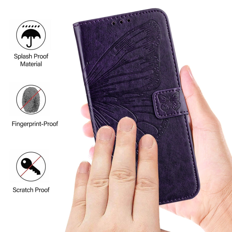 For iPhone 16 Pro Embossed Butterfly Leather Phone Case(Dark Purple) - iPhone 16 Pro Cases by PMC TechLife | Online Shopping South Africa | PMC TechLife | Buy Now Pay Later Mobicred