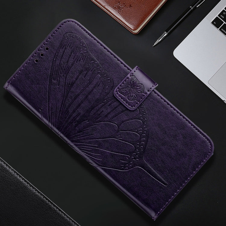 For iPhone 16 Pro Embossed Butterfly Leather Phone Case(Dark Purple) - iPhone 16 Pro Cases by PMC Jewellery | Online Shopping South Africa | PMC Jewellery | Buy Now Pay Later Mobicred