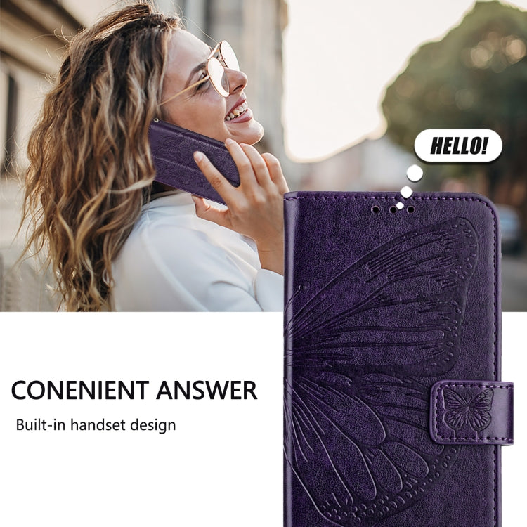 For iPhone 16 Pro Embossed Butterfly Leather Phone Case(Dark Purple) - iPhone 16 Pro Cases by PMC TechLife | Online Shopping South Africa | PMC TechLife | Buy Now Pay Later Mobicred