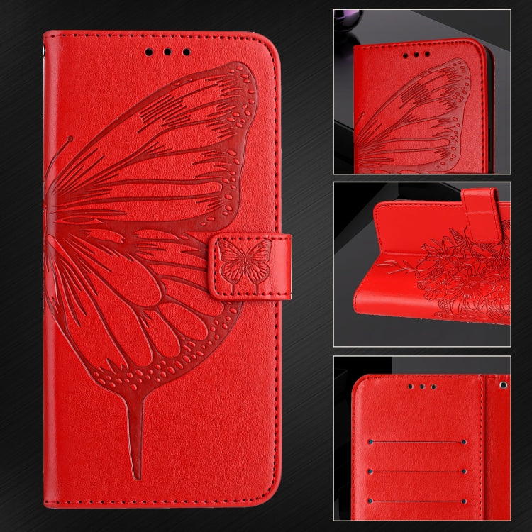 For iPhone 16 Embossed Butterfly Leather Phone Case(Red) - iPhone 16 Cases by PMC TechLife | Online Shopping South Africa | PMC TechLife | Buy Now Pay Later Mobicred