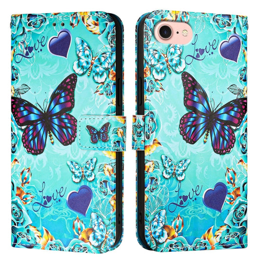 For iPhone SE 2024 Colored Drawing Pattern Plain Weave Leather Phone Case(Caring Butterfly) - More iPhone Cases by PMC Jewellery | Online Shopping South Africa | PMC Jewellery | Buy Now Pay Later Mobicred