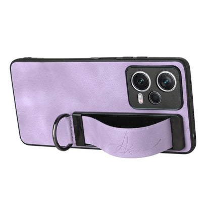 For Xiaomi Redmi Note 12 Pro 5G Global Wristband Holder Leather Back Phone Case(Purple) - Xiaomi Cases by PMC Jewellery | Online Shopping South Africa | PMC Jewellery | Buy Now Pay Later Mobicred