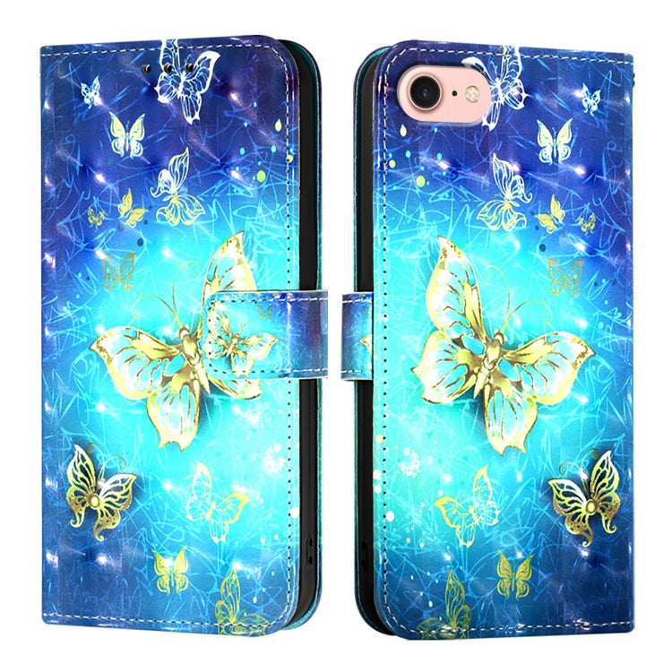 For iPhone SE 2024 3D Painting Horizontal Flip Leather Phone Case(Golden Butterfly) - More iPhone Cases by PMC Jewellery | Online Shopping South Africa | PMC Jewellery | Buy Now Pay Later Mobicred