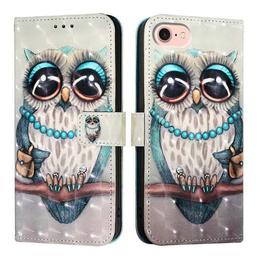 For iPhone SE 2024 3D Painting Horizontal Flip Leather Phone Case(Grey Owl) - More iPhone Cases by PMC Jewellery | Online Shopping South Africa | PMC Jewellery | Buy Now Pay Later Mobicred