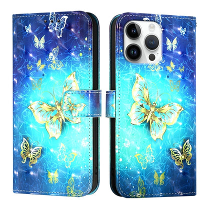 For iPhone 16 Pro Max 3D Painting Horizontal Flip Leather Phone Case(Golden Butterfly) - iPhone 16 Pro Max Cases by PMC Jewellery | Online Shopping South Africa | PMC Jewellery | Buy Now Pay Later Mobicred