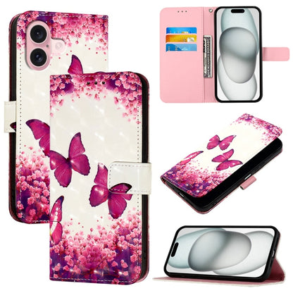 For iPhone 16 3D Painting Horizontal Flip Leather Phone Case(Rose Butterfly) - iPhone 16 Cases by PMC Jewellery | Online Shopping South Africa | PMC Jewellery | Buy Now Pay Later Mobicred