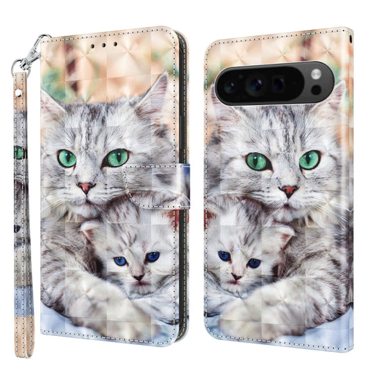 For Google Pixel 9 3D Painted Pattern Leather Phone Case(Two Loving Cats) - Google Cases by PMC Jewellery | Online Shopping South Africa | PMC Jewellery | Buy Now Pay Later Mobicred