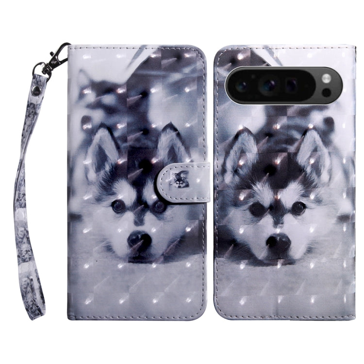 For Google Pixel 9 3D Painted Pattern Leather Phone Case(Husky) - Google Cases by PMC Jewellery | Online Shopping South Africa | PMC Jewellery | Buy Now Pay Later Mobicred