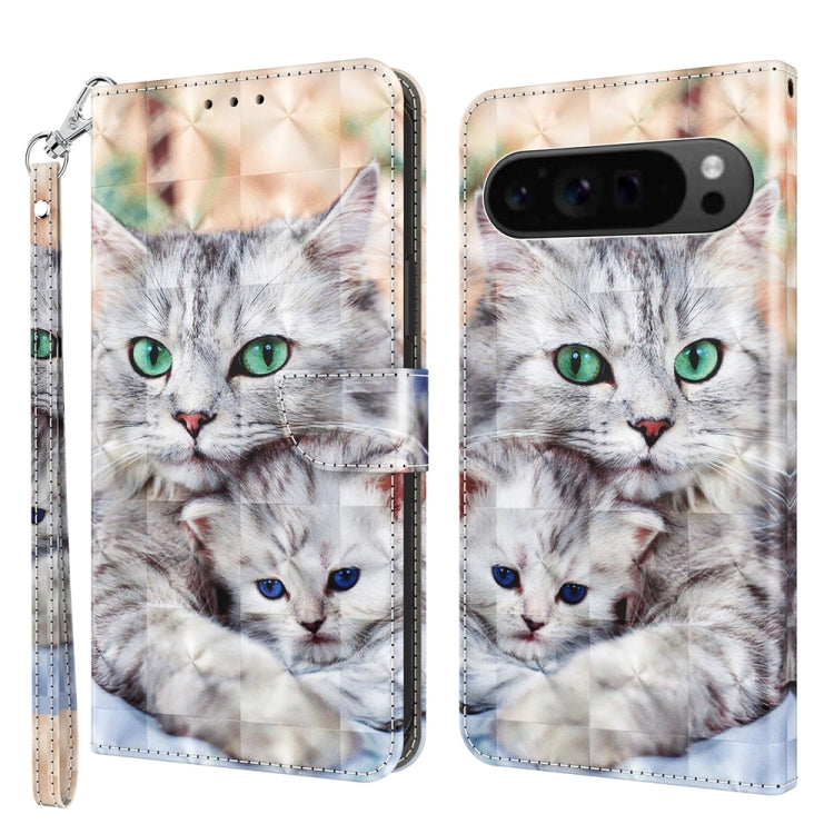 For Google Pixel 9 Pro 3D Painted Pattern Leather Phone Case(Two Loving Cats) - Google Cases by PMC Jewellery | Online Shopping South Africa | PMC Jewellery | Buy Now Pay Later Mobicred