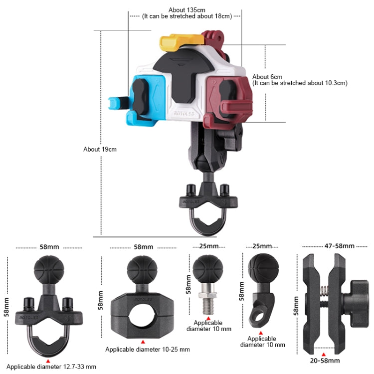 MOTOSLG Crab Motorcycle Phone Clamp Bracket U-Type Headbar Mount(Blue White Red) - Holder by MOTOLSG | Online Shopping South Africa | PMC Jewellery | Buy Now Pay Later Mobicred