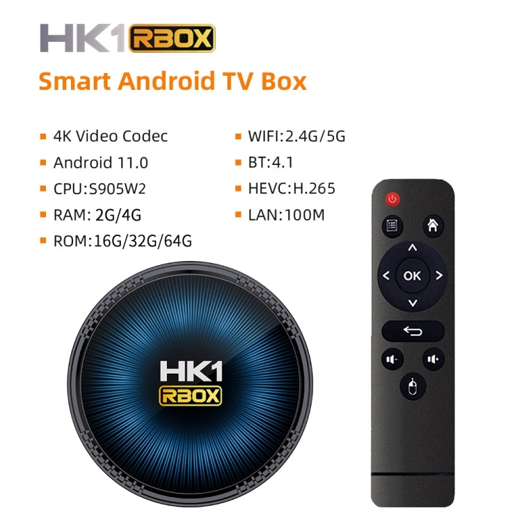 HK1RBOX-W2 Android 11.0 Amlogic S905W2 Quad Core Smart TV Box, Memory:2GB+16GB(EU Plug) - Amlogic S905 by PMC Jewellery | Online Shopping South Africa | PMC Jewellery | Buy Now Pay Later Mobicred