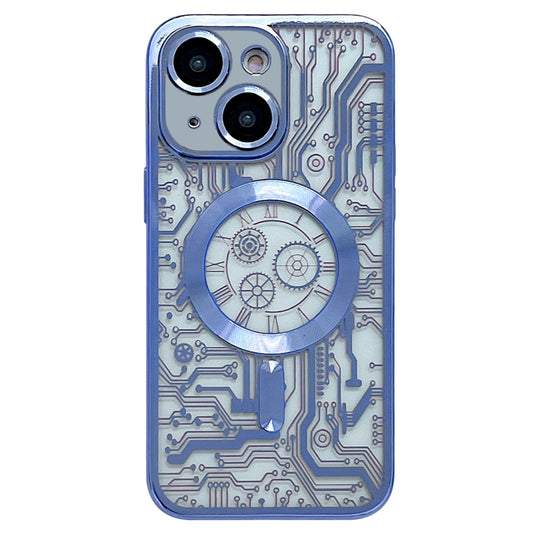 For iPhone 14 Plus Electroplated Circuit Board Pattern MagSafe Phone Case(Sierra Blue) - iPhone 14 Plus Cases by PMC Jewellery | Online Shopping South Africa | PMC Jewellery