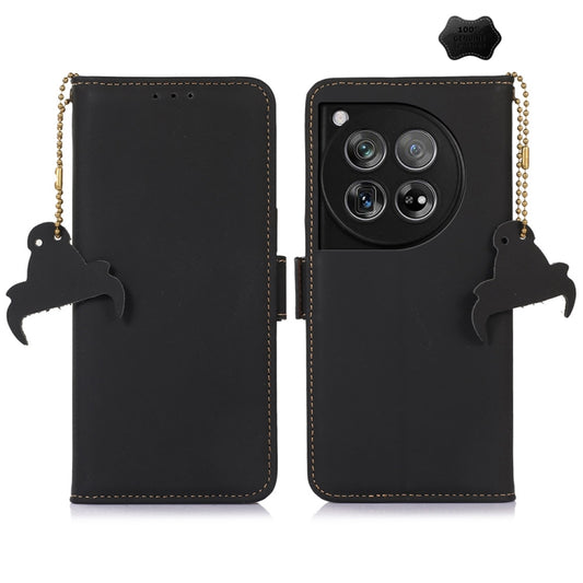 For OnePlus 12 Genuine Leather Magnetic RFID Leather Phone Case(Black) - OnePlus Cases by PMC Jewellery | Online Shopping South Africa | PMC Jewellery | Buy Now Pay Later Mobicred