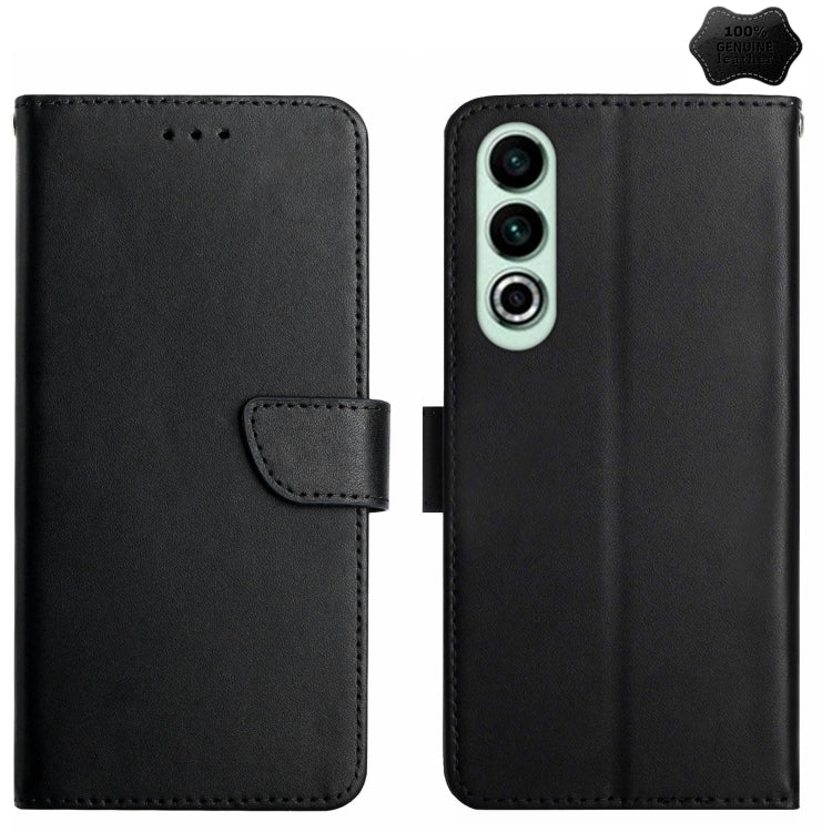 For OnePlus Nord CE4 Genuine Leather Fingerprint-proof Flip Phone Case(Black) - OnePlus Cases by PMC TechLife | Online Shopping South Africa | PMC TechLife | Buy Now Pay Later Mobicred