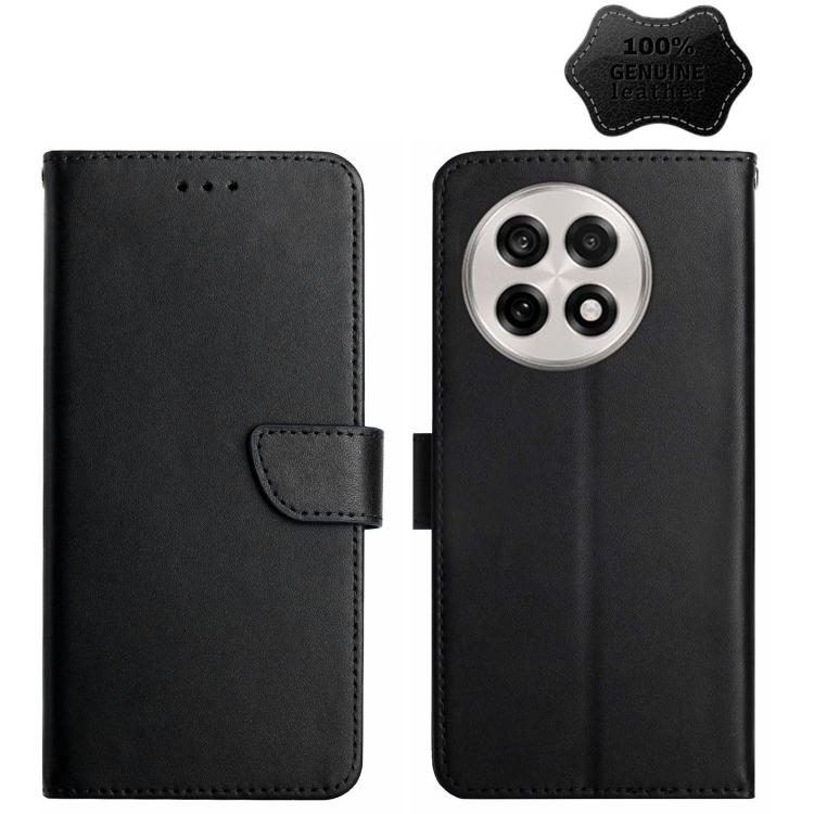 For OnePlus 13R Genuine Leather Fingerprint-proof Flip Phone Case(Black) - OnePlus Cases by PMC TechLife | Online Shopping South Africa | PMC TechLife | Buy Now Pay Later Mobicred