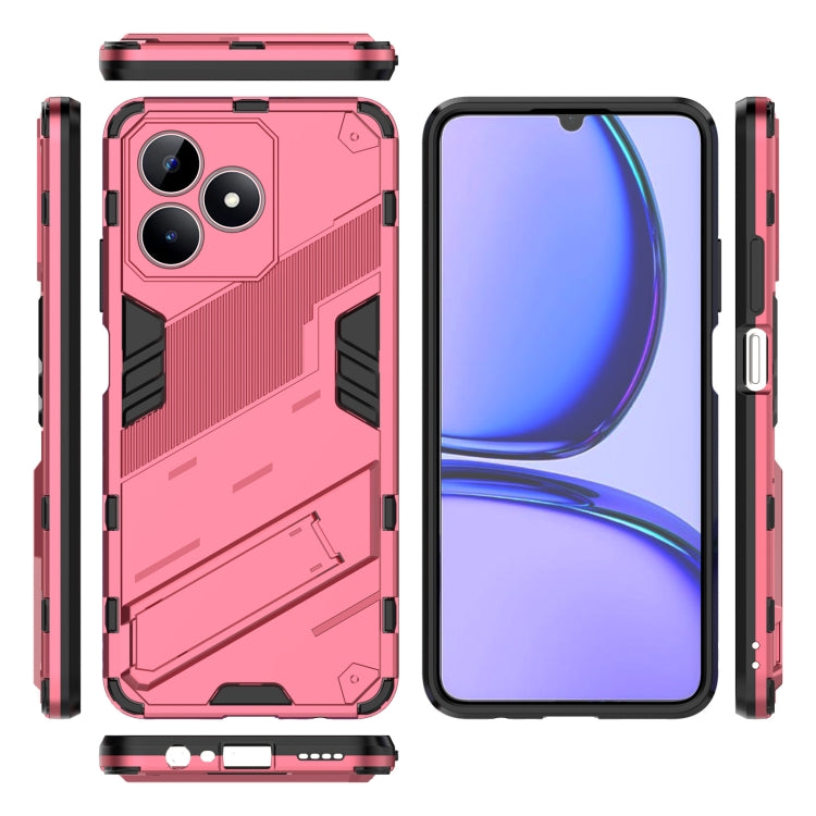 For Realme C53 4G Punk Armor 2 in 1 PC + TPU Phone Case with Holder(Light Red) - Realme Cases by PMC Jewellery | Online Shopping South Africa | PMC Jewellery | Buy Now Pay Later Mobicred