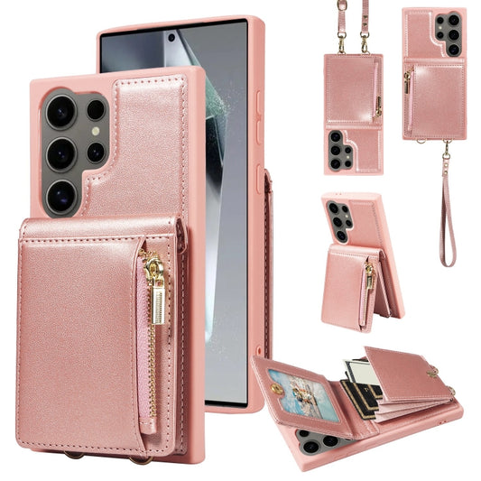 For Samsung Galaxy S24 Ultra 5G Crossbody Lanyard Zipper Wallet Leather Phone Case(Rose Gold) - Galaxy S24 Ultra 5G Cases by PMC Jewellery | Online Shopping South Africa | PMC Jewellery | Buy Now Pay Later Mobicred