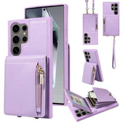 For Samsung Galaxy S24 Ultra 5G Crossbody Lanyard Zipper Wallet Leather Phone Case(Purple) - Galaxy S24 Ultra 5G Cases by PMC Jewellery | Online Shopping South Africa | PMC Jewellery | Buy Now Pay Later Mobicred