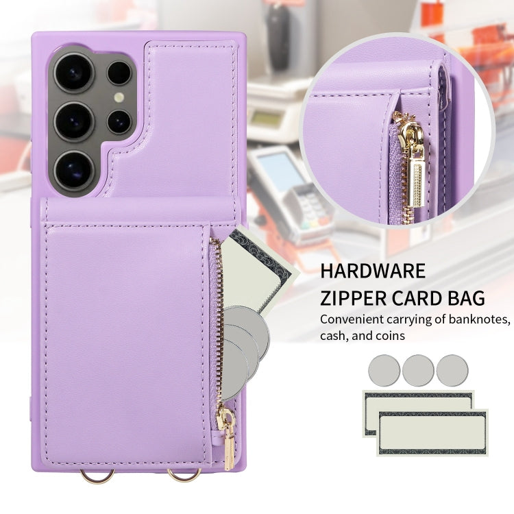 For Samsung Galaxy S24 Ultra 5G Crossbody Lanyard Zipper Wallet Leather Phone Case(Purple) - Galaxy S24 Ultra 5G Cases by PMC Jewellery | Online Shopping South Africa | PMC Jewellery | Buy Now Pay Later Mobicred