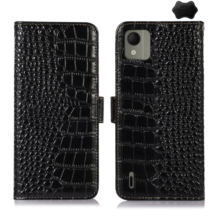 For Nokia C110 Crocodile Top Layer Cowhide Leather Phone Case(Black) - Nokia Cases by PMC TechLife | Online Shopping South Africa | PMC TechLife | Buy Now Pay Later Mobicred