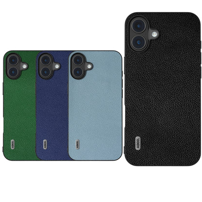 For iPhone 16 ABEEL Black Edge Genuine Leather Mino Phone Case(Blue) - iPhone 16 Cases by PMC Jewellery | Online Shopping South Africa | PMC Jewellery | Buy Now Pay Later Mobicred